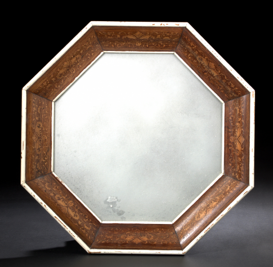 Appraisal: Italian Fruitwood and Marquetry Octagonal Looking Glass each panel set