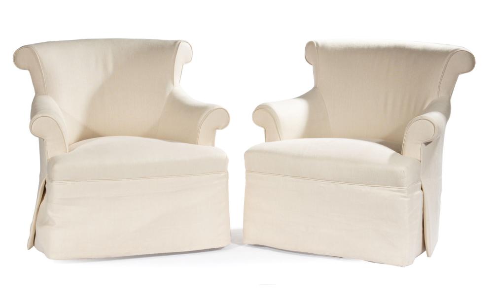 Appraisal: Pair of Contemporary Upholstered Armchairs cream upholstery h in w