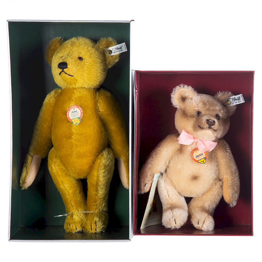 Appraisal: Steiff Jackie Bear And Petsy Bear Both new in boxes