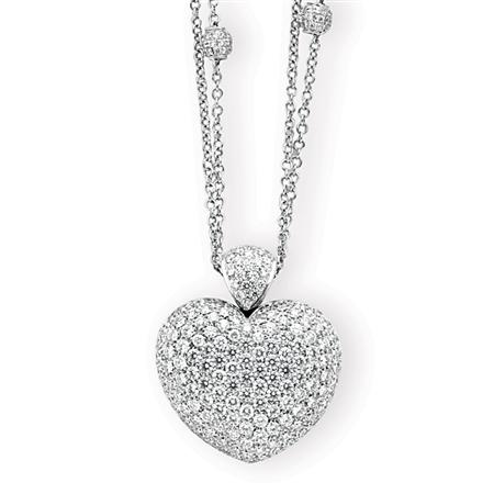 Appraisal: Diamond Heart Pendant with Double Strand White Gold and Diamond