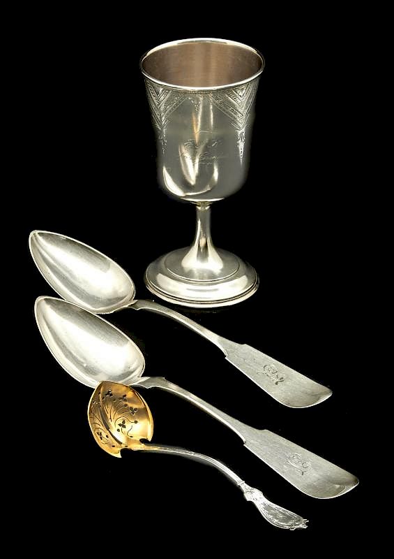 Appraisal: Coin silver items Coin silver items including goblet engraved From