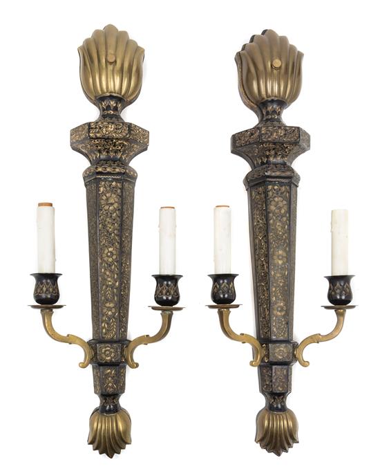 Appraisal: Sale Lot A Pair of Cast Metal Two-Light Sconces th