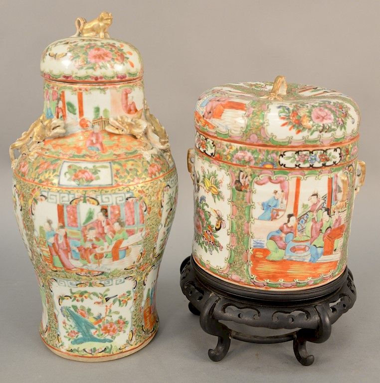 Appraisal: Two Rose Medallion covered jars China mid th century one