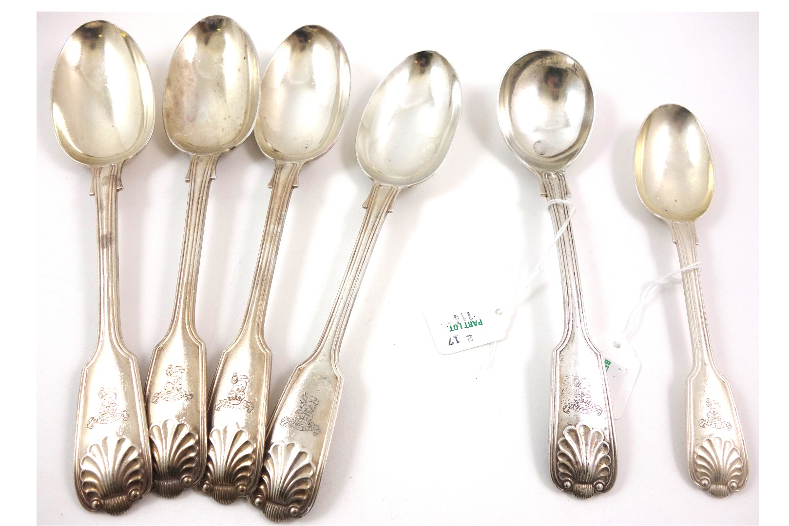 Appraisal: A set of four Victorian silver fiddle thread and shell