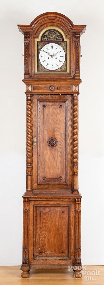 Appraisal: German Bergische oak tall case clock ca German Bergische oak