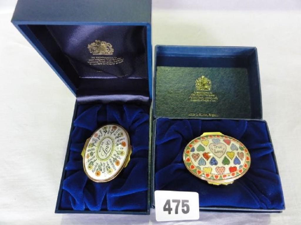 Appraisal: Two Halcyon Days enamelled boxes - With My Love and