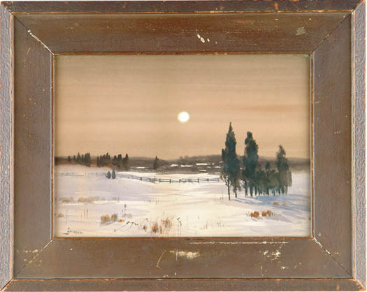 Appraisal: JAMES HENRY MOSER American - MOONLIT WINTER LANDSCAPE Watercolor scene