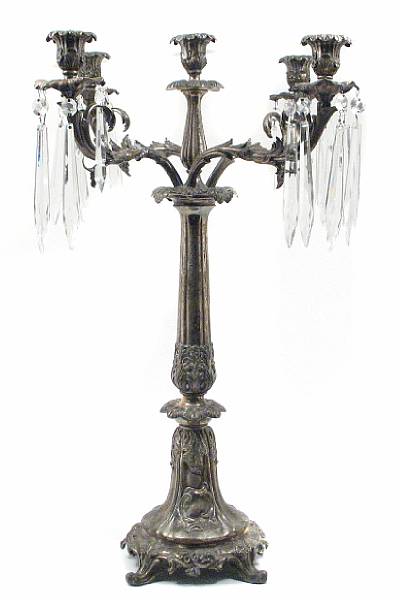 Appraisal: A Sheffield plate four-arm five-light candelabrum With some associated parts