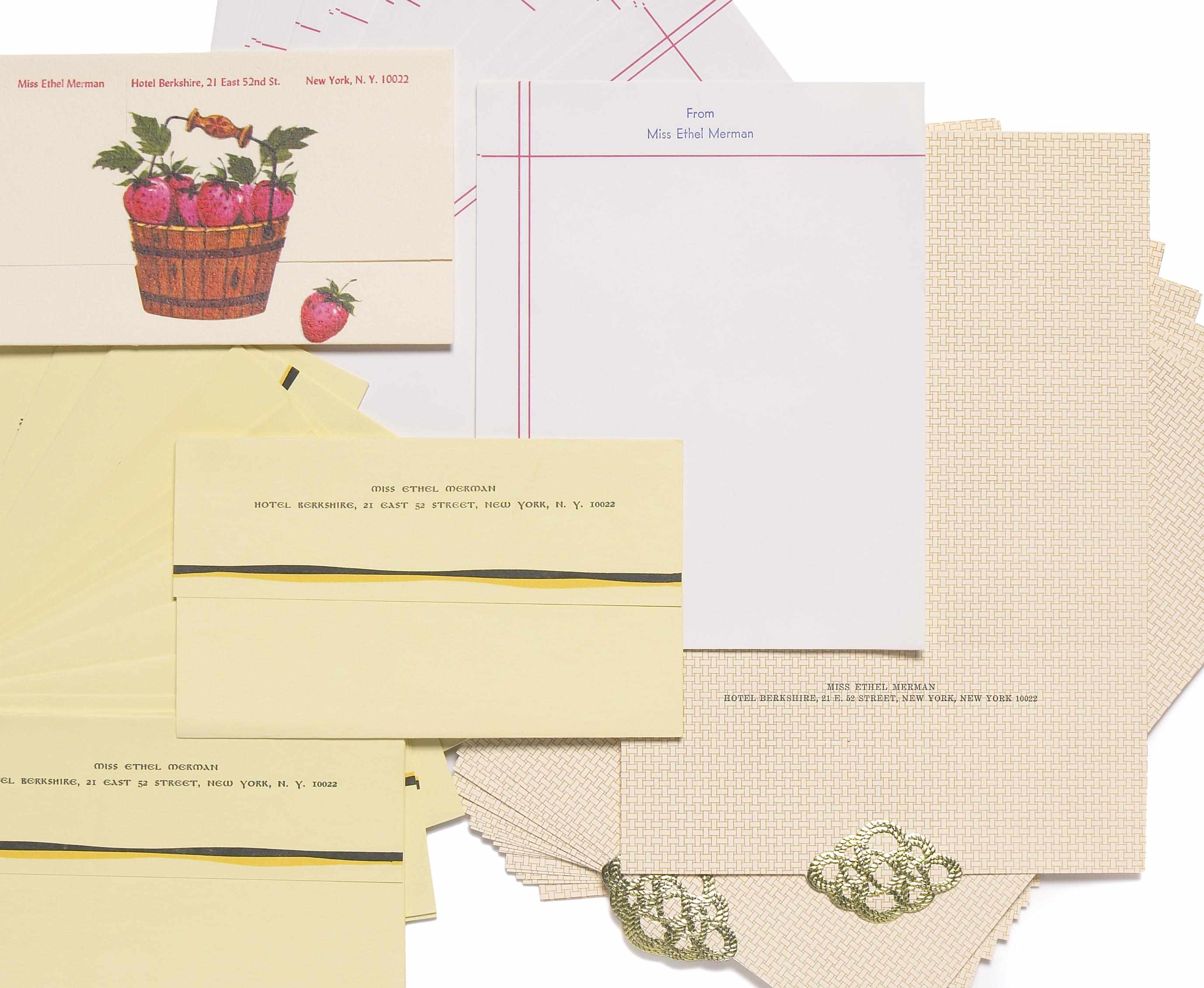 Appraisal: Ethel Merman personal stationery A group of stationery including approximately