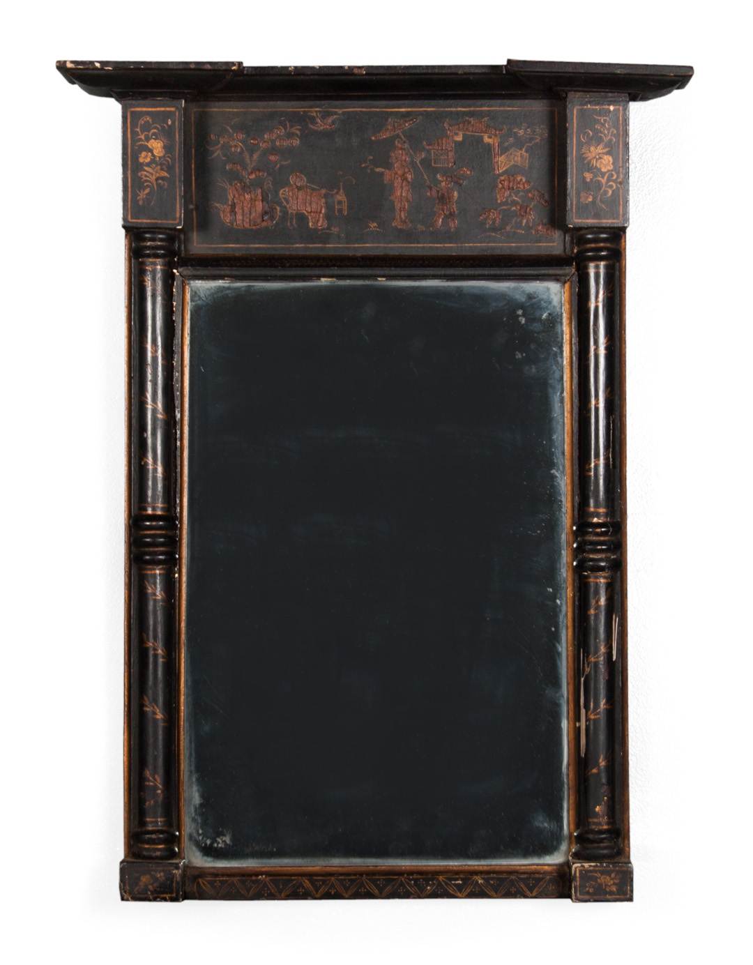 Appraisal: George III chinoiserie mirror circa black lacquer with stenciled floral