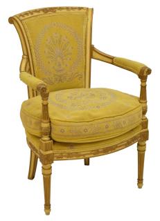 Appraisal: FRENCH LOUIS XVI STYLE FAUTEUIL French Louis XVI style fauteuil