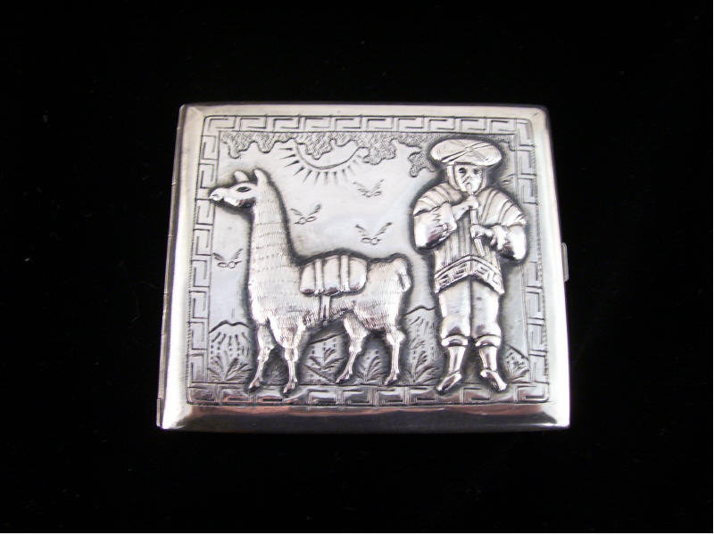 Appraisal: Sterling Cigarette Case South American themed design of a man