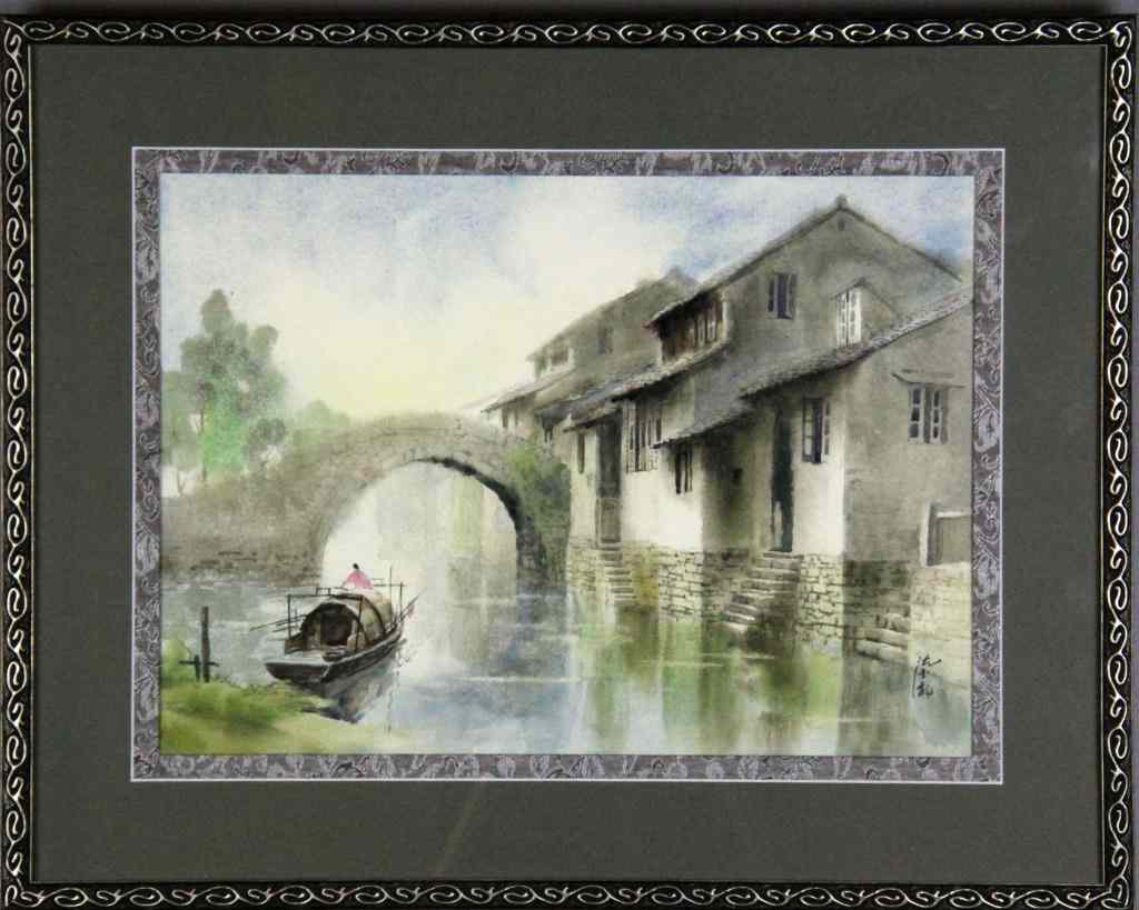 Appraisal: Chinese Watercolor Painting On PaperFinely painted to depict a canal