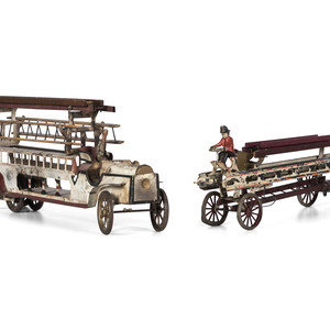 Appraisal: Two Pressed Steel and Tin Toy Fire Trucks Early th