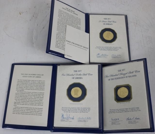 Appraisal: FRANKLIN MINT KT GOLD PROOF COINS TO INCLUDEA DINAR OF