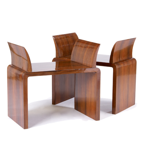 Appraisal: STYLE OF GIO PONTI Pair of exotic wood veneer stools