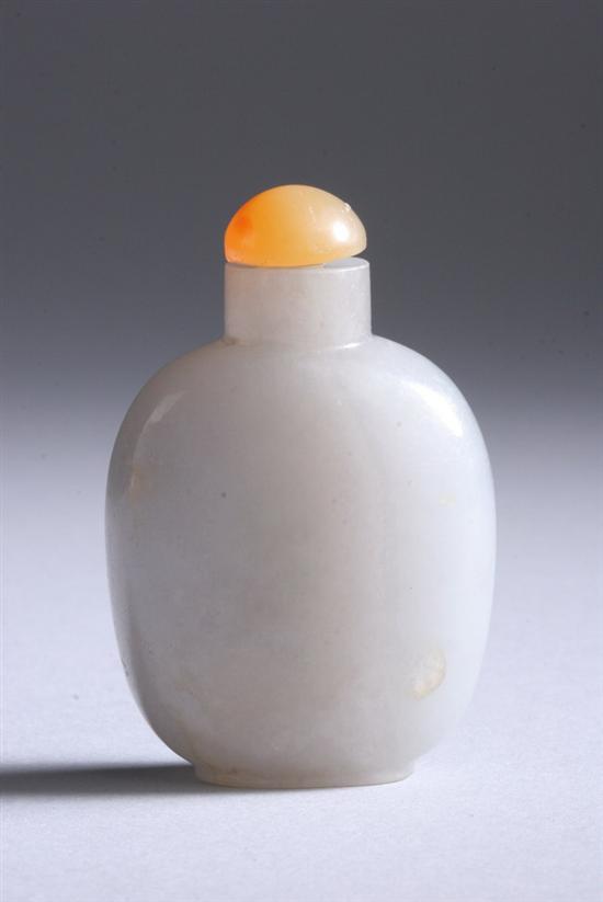 Appraisal: CHINESE WHITE-GREY JADE SNUFF BOTTLE Of flattened ovoid-form well hollowed