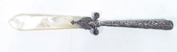 Appraisal: Silver and mother of pearl letter opener the handle embossed