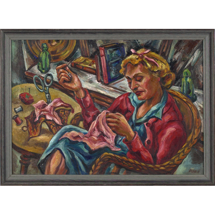 Appraisal: Evelyn Fort Woman Knitting c oil on canvas