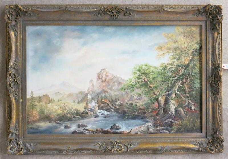 Appraisal: WILLY GISIN OIL ON BOARD Swiss American - Alpine river