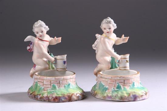 Appraisal: PAIR KPM PORCELAIN CIGARETTE STANDS mid- th century Each modelled