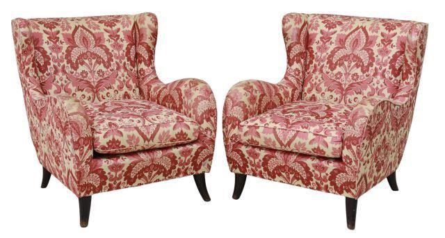 Appraisal: pair Italian mid-century modern wingback armchairs in the manner of