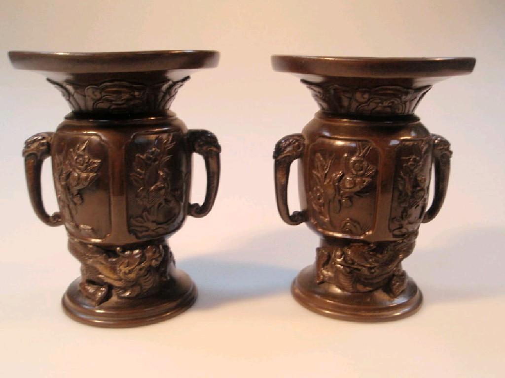 Appraisal: A pair of late thC Chinese bronze baluster two handled