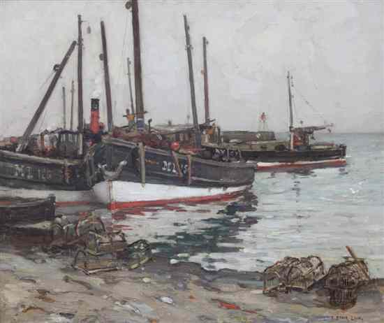 Appraisal: Thomas Bonar Lyon - oil on canvas Scottish harbour scene