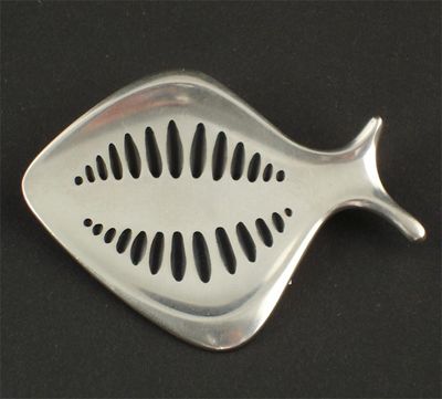 Appraisal: A Georg Jensen silver and black enamel fish brooch model