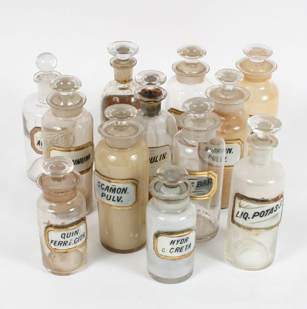 Appraisal: Lot of Pharmacy apothecary bottles with glass label and stoppers