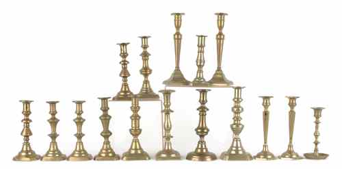 Appraisal: Four pairs of brass candlesticks th and th c together