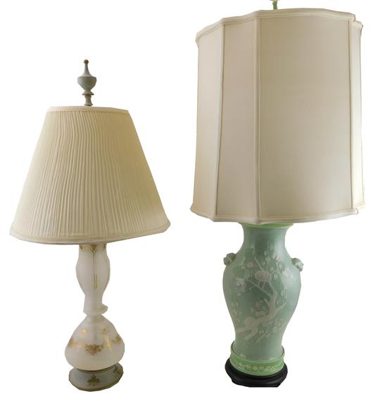 Appraisal: Two electrified table lamps first an Asian style lamp celadon