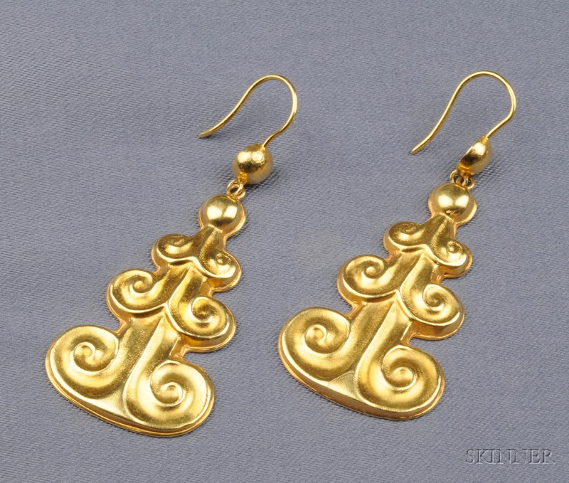 Appraisal: kt Gold Earpendants Lalaounis Greece lg in maker's mark