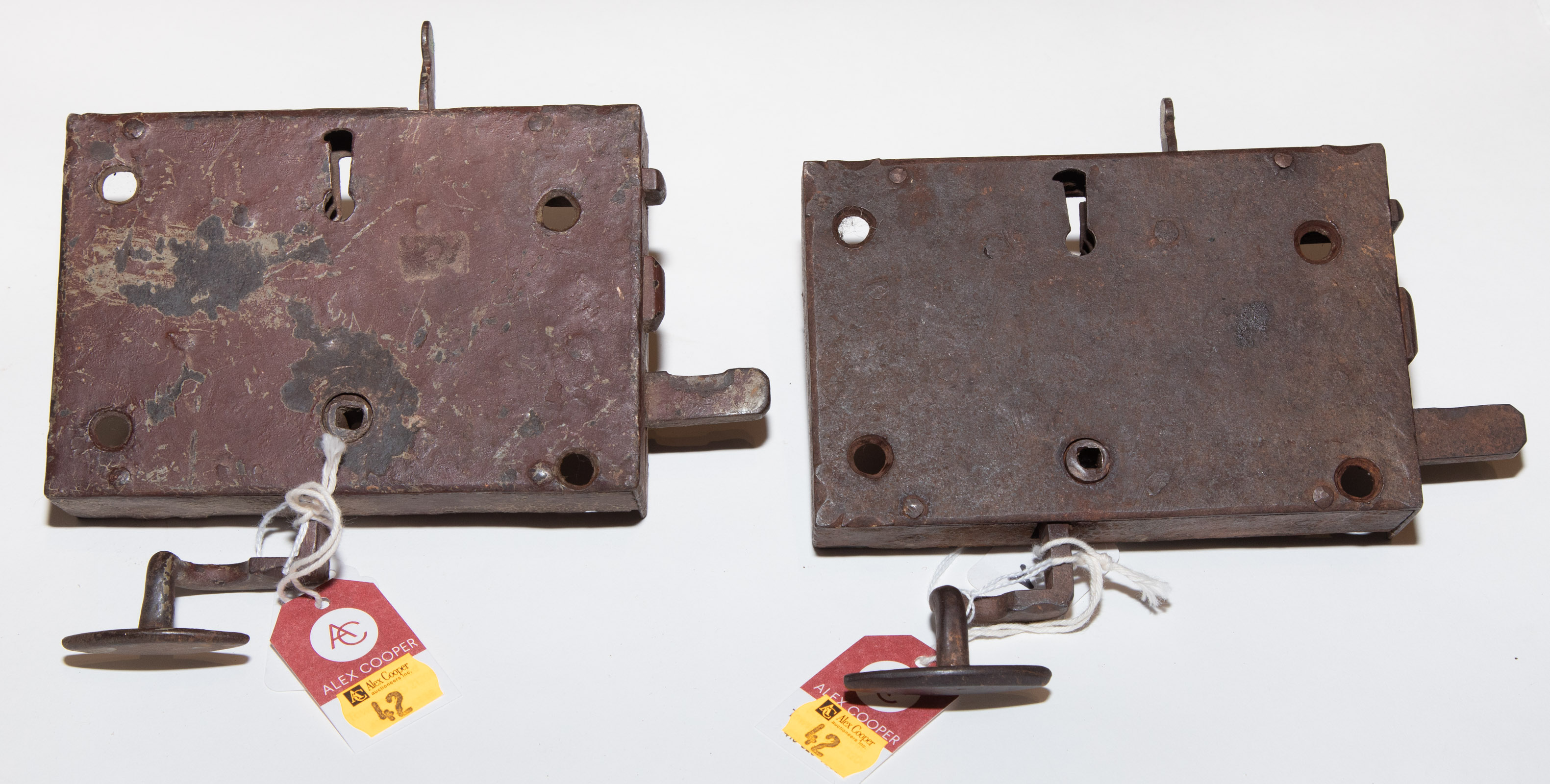 Appraisal: TWO DUTCH ELBOW TYPE IRON DOOR LOCKS th century of