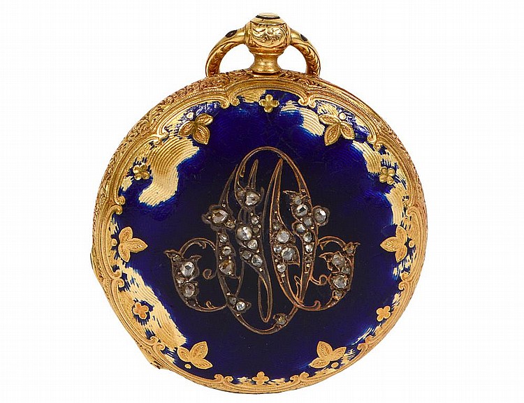 Appraisal: ANTIQUE FRENCH LADIES KT GOLD BLUE ENAMEL WITH ROSE CUT