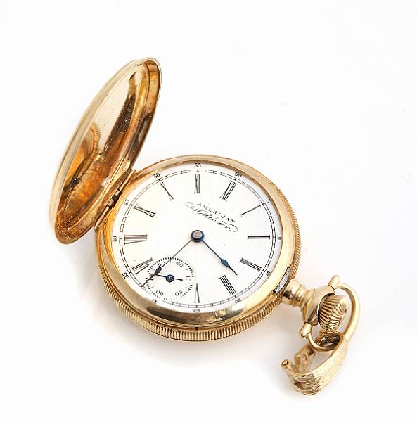 Appraisal: Waltham A k gold hunting cased fob watch with engine-turned