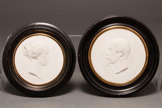 Appraisal: Two Sevres bisque relief portrait plaques of Napoleon III and