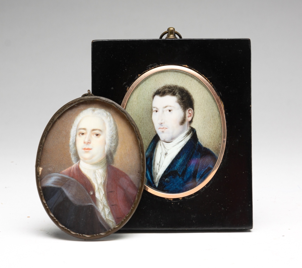 Appraisal: TWO MINIATURE PORTRAITS OF MEN Eighteenth-mid th century Wigged gentleman