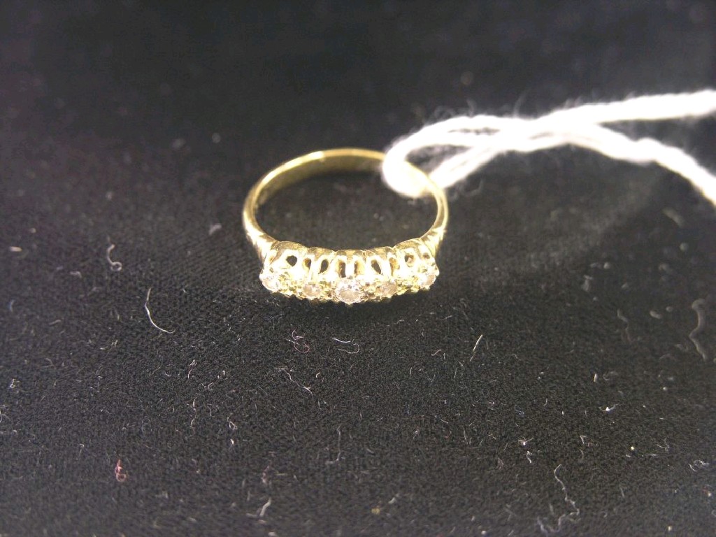 Appraisal: An ct gold and diamond half-hoop ring five diamonds within