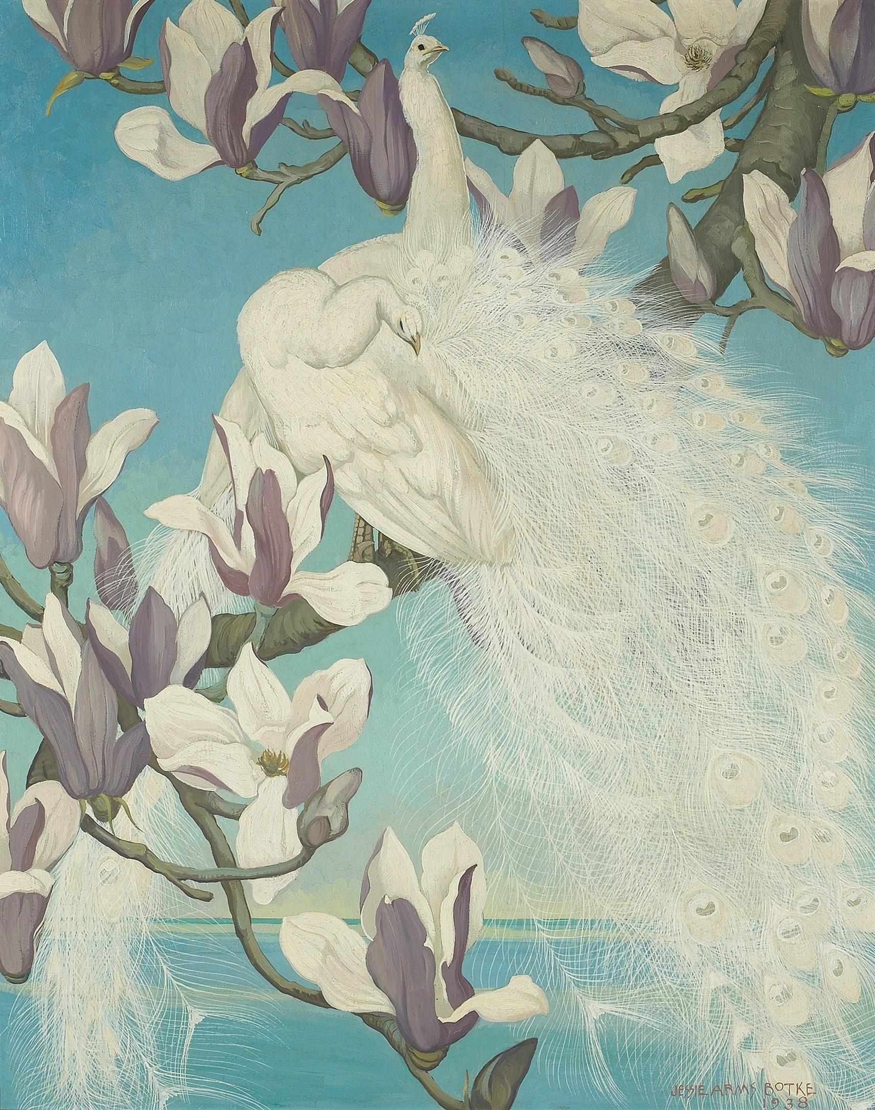 Appraisal: Jessie Arms Botke American - White peacocks and magnolia blossoms