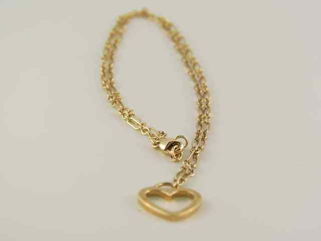 Appraisal: Tiffany k Gold Necklace heart pendant '' chain all signed