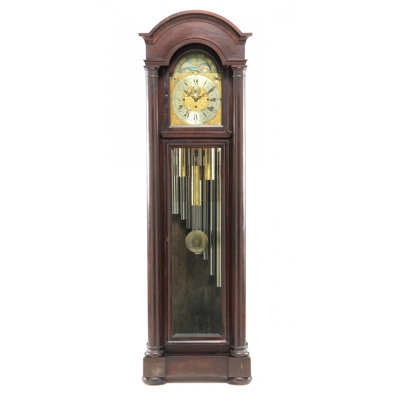 Appraisal: Waltham Tube Tall Case Chime Clock American early th century