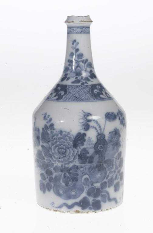 Appraisal: AN ENGLISH DELFTWARE WATER BOTTLE BRISTOL OR LIVERPOOL cylindrical with