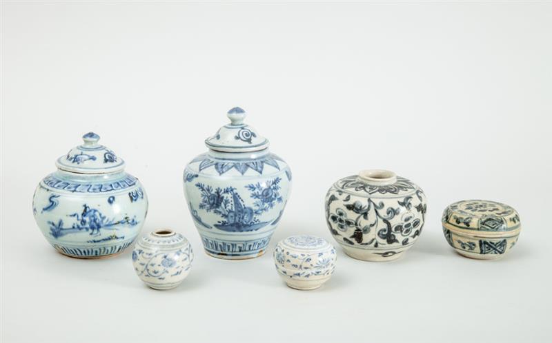 Appraisal: TWO VIETNAMESE BLUE AND WHITE PORCELAIN JARS AND COVERS TWO