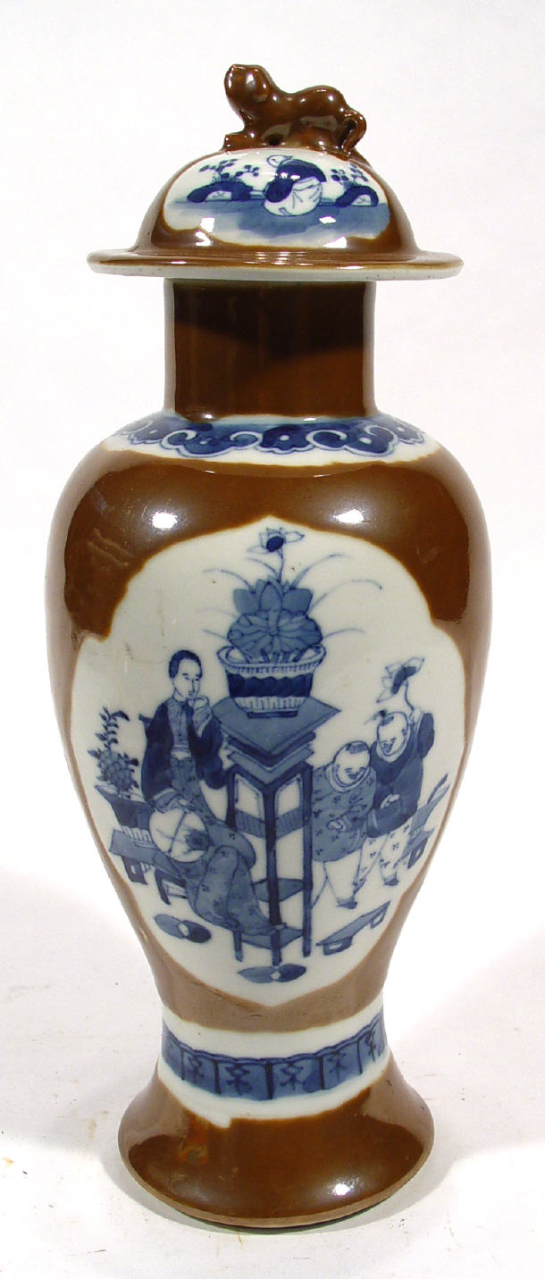 Appraisal: Chinese porcelain baluster vase and cover hand painted with blue