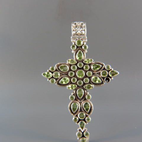 Appraisal: Peridot Sterling Cross Pendant pear shape round gems x stunning