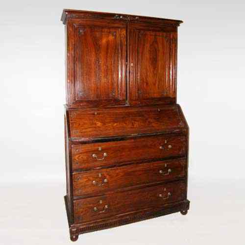 Appraisal: An Anglo-Indian Rosewood Secretaire Bookcase circa having a molded cornice