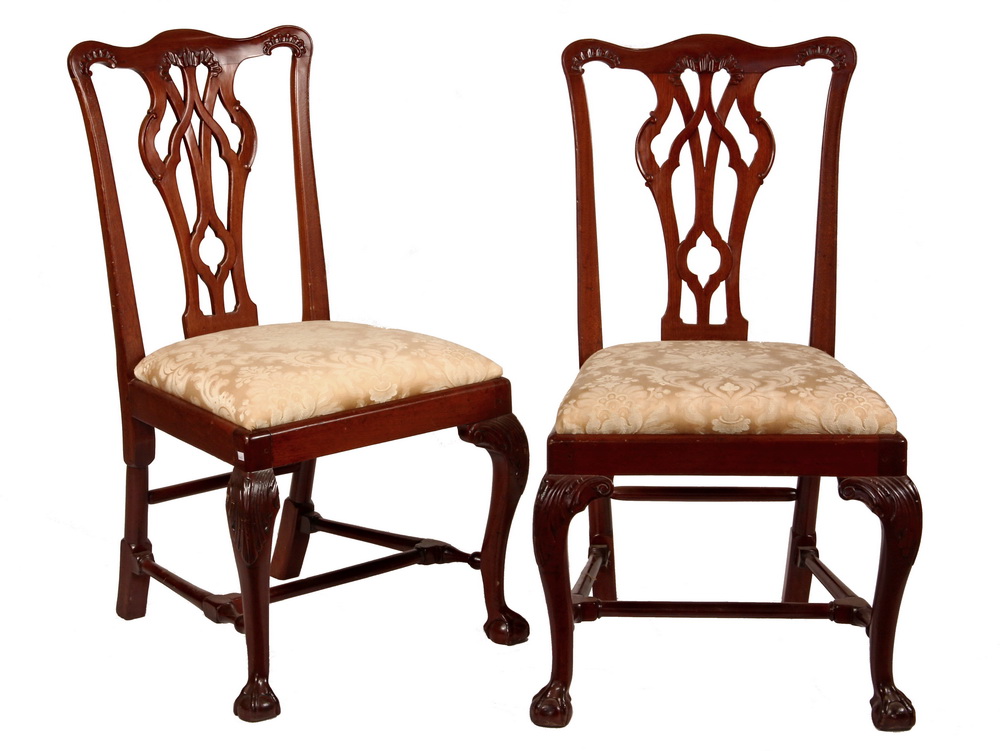 Appraisal: PAIR OF CHIPPENDALE SIDECHAIRS - th c Boston Mahogany Chairs