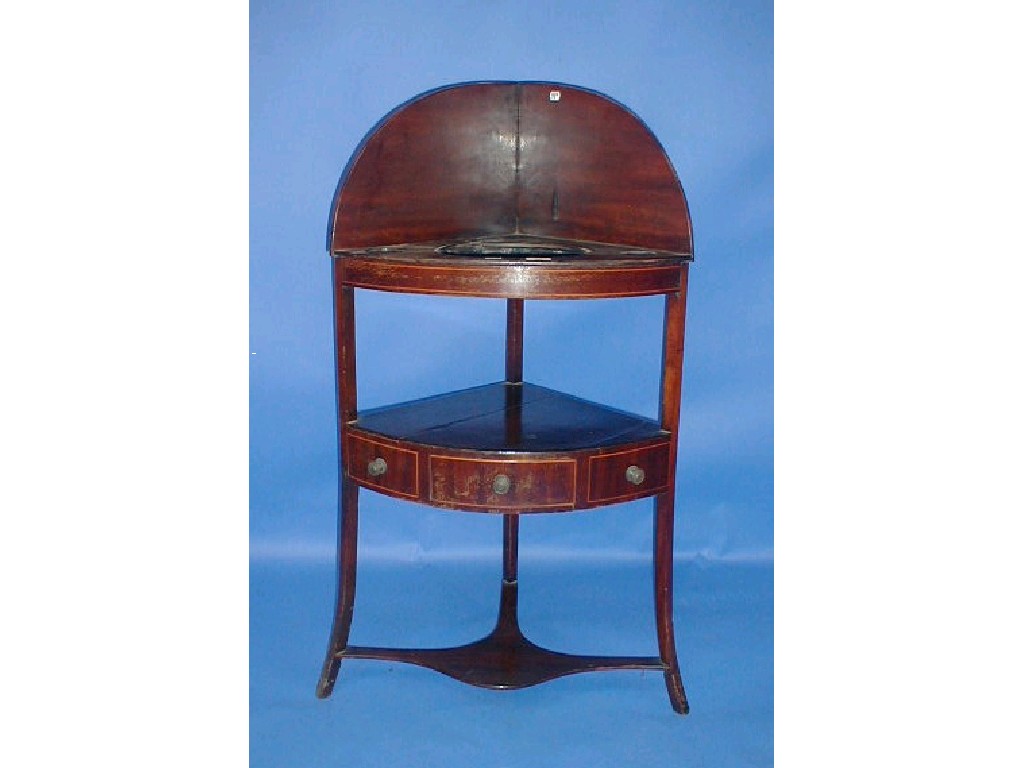 Appraisal: A George III mahogany corner washstand with string inlays