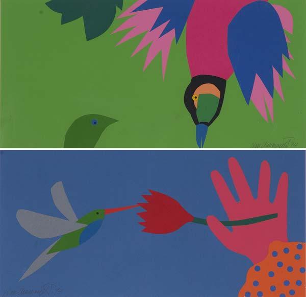 Appraisal: IVAN CHERMAYEFF American b Two works of art Feathery Facts